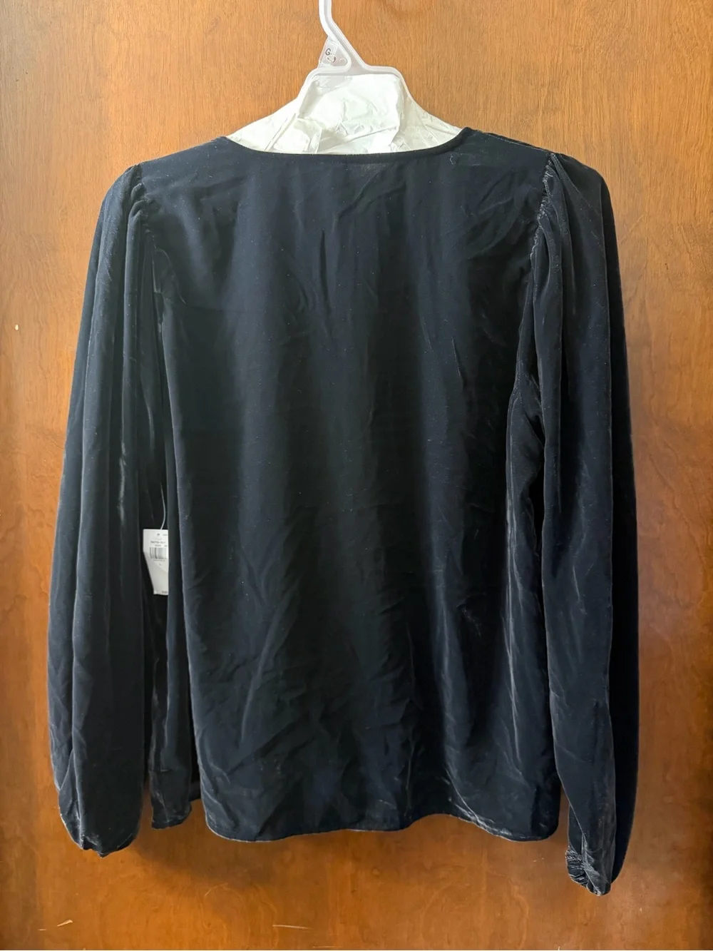 Old Navy Black Velvet V-Neck Button Blouse with Puff Sleeves